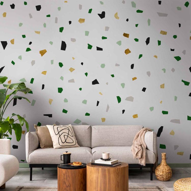 Fototapeta Zielona abstrakcja ze złotem - motyw wzorów na białym tle do salonu