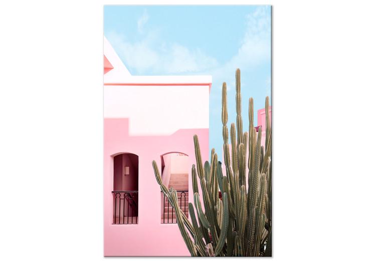 Obraz na płótnie Kaktus Miami - różowy wakacyjny dom na tle błękitnego nieba