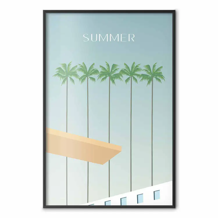 Summer sun - wakacyjna grafika z palmami nad basenem w stylu retro