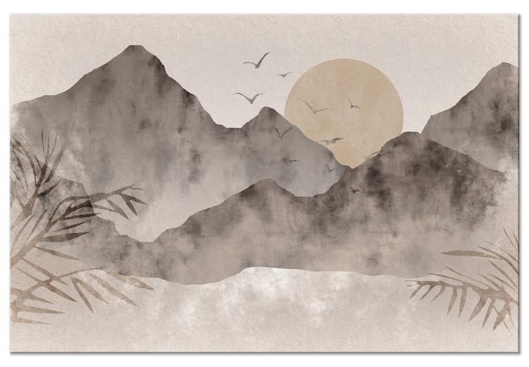 Obraz na płótnie Pejzaż wabi-sabi - grafika wschodu słońca i gór w japońskim stylu