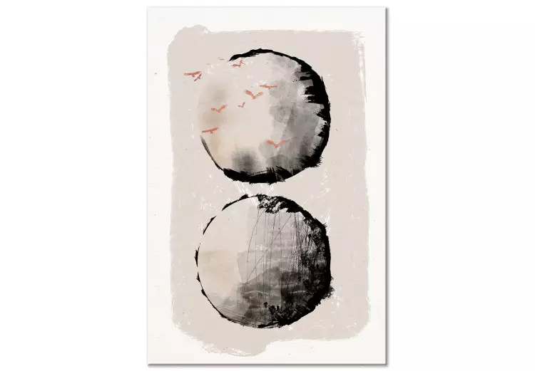 Dwa księżyce (1-częściowy) - japońska abstrakcja w dwa koła i ptaki