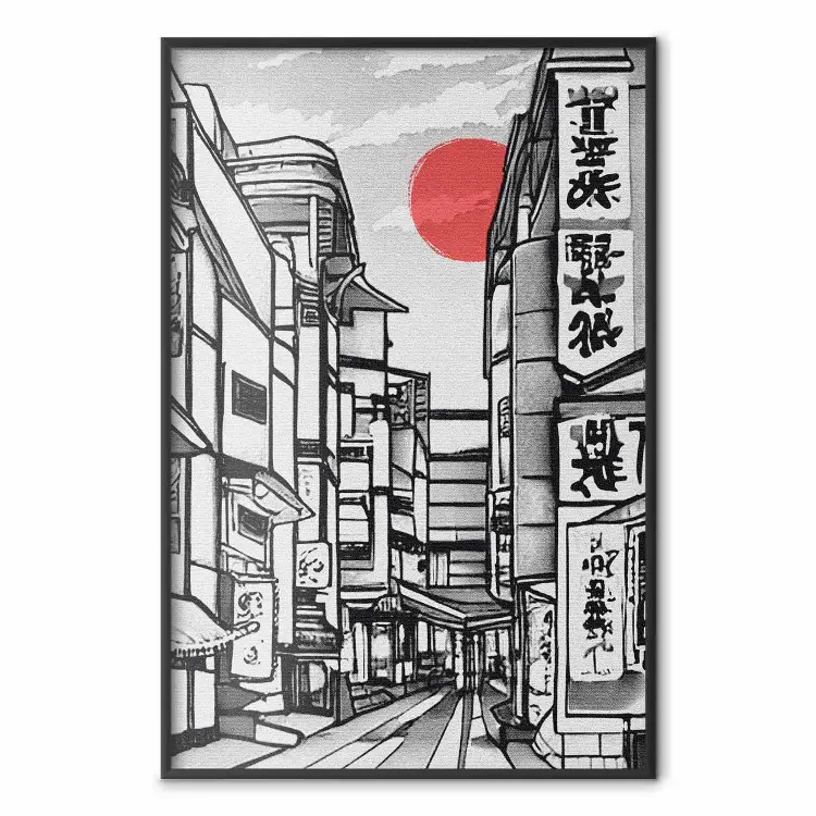 Ulica w Japonii - czarno-biała architektura miasta w azjatyckim stylu