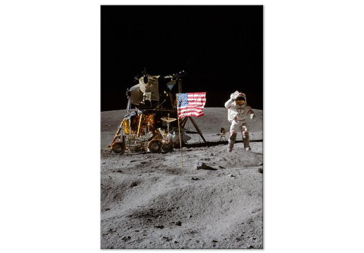 Obraz na płótnie Lądowanie na Księżycu - zdjęcie astronauty, statku i flagi w kosmosie
