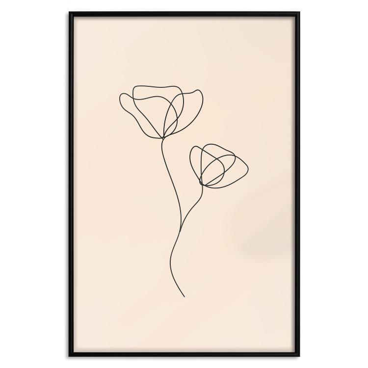 Plakat Linearny kwiat - delikatna minimalistyczna kompozycja na beżowym tle