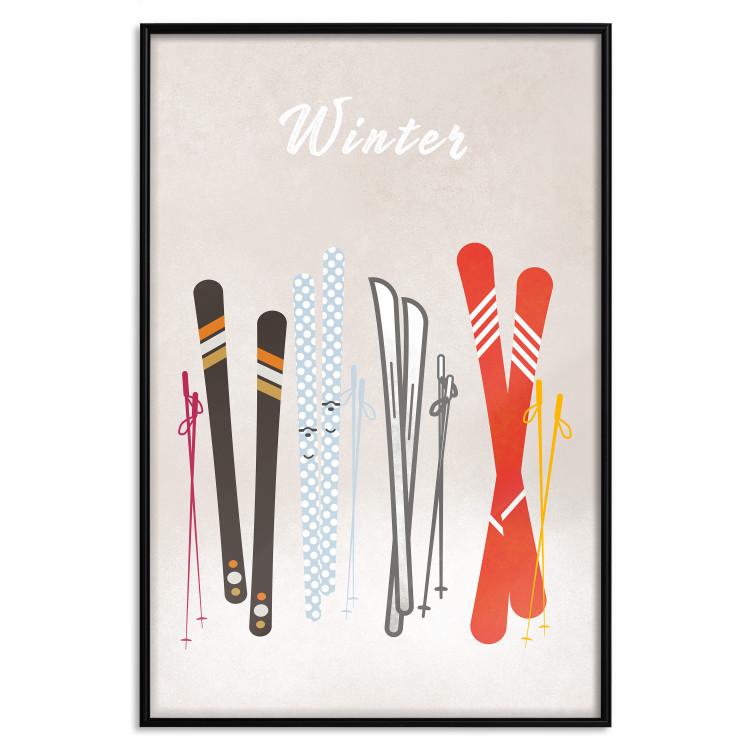 Plakat Zimowe szaleństwo - ilustracja przedstawiająca modele nart