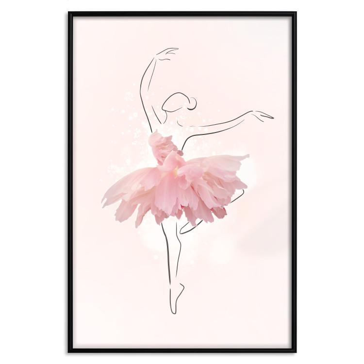 Plakat Tancerka - lineart baletnicy w sukience z różowych płatków kwiatów