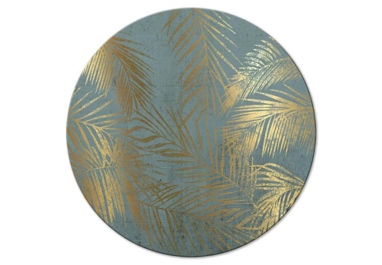 Okrągły obraz Złoty palmowiec - liście rośliny na niebieskim tle wariant 1