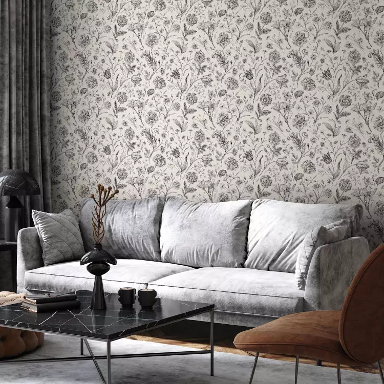 Łąka w stylu vintage - szkice kwiatów w czarno-białej kolorystyce