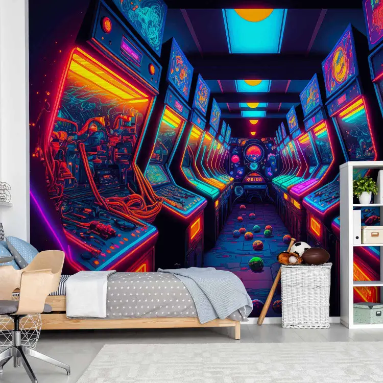Automaty do gry - wielobarwny salon gier w świetle neonów
