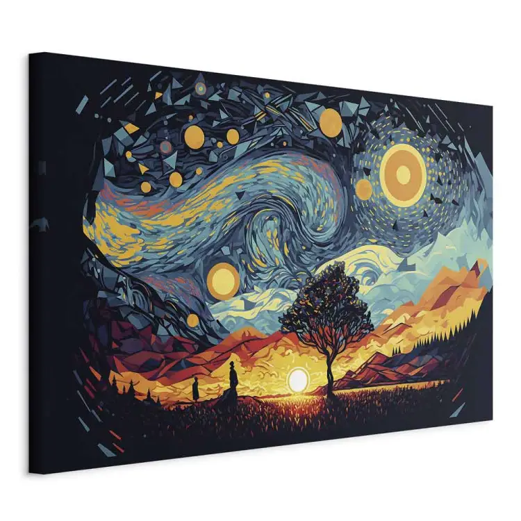 Wschód słońca - kolorowy pejzaż inspirowany twórczością Van Gogha