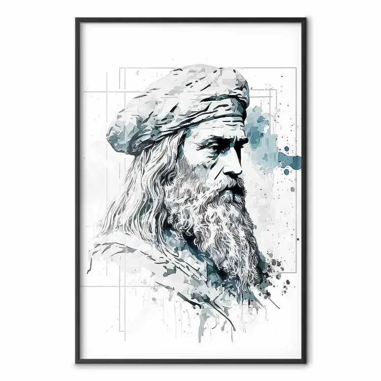 Da Vinci - czarno-biały portret artysty wygenerowany przez AI