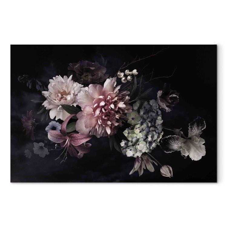Obraz na płótnie Holenderski bukiet - kompozycja z kwiatami na tle czarnego tła