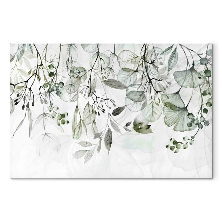 Obraz na płótnie Akwarelowa natura - zielone listki, kwiaty i owoce na białym tle