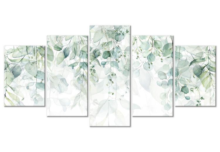 Obraz na płótnie Pastelowe rośliny - liście w  delikatnych zieleniach na białym tle