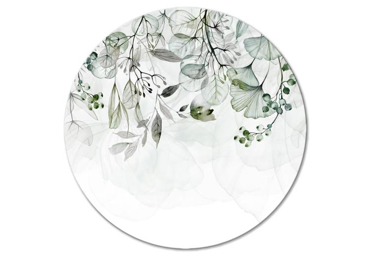 Okrągły obraz Akwarelowa natura - kwiaty, owoce i zielone listki na białym tle