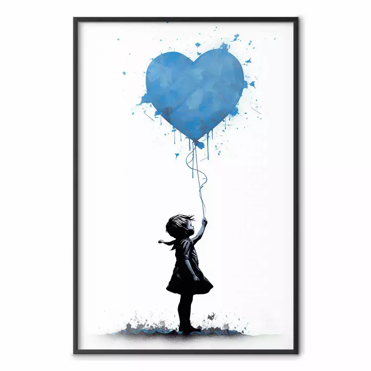 Niebieskie serce - mural z balonem inspirowany stylem Banksy