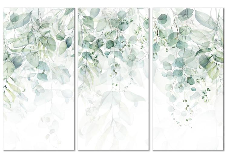 Obraz na płótnie Pastelowe listki - rośliny w delikatnych zieleniach na białym tle