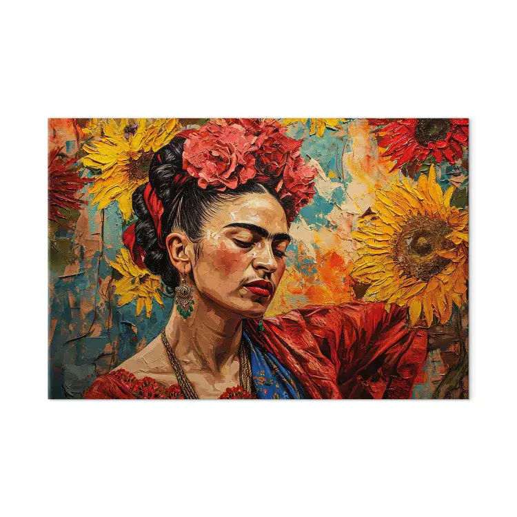 Frida Kahlo - kobieta na tle słoneczników w stylu malarskim van Gogha [Large Format]