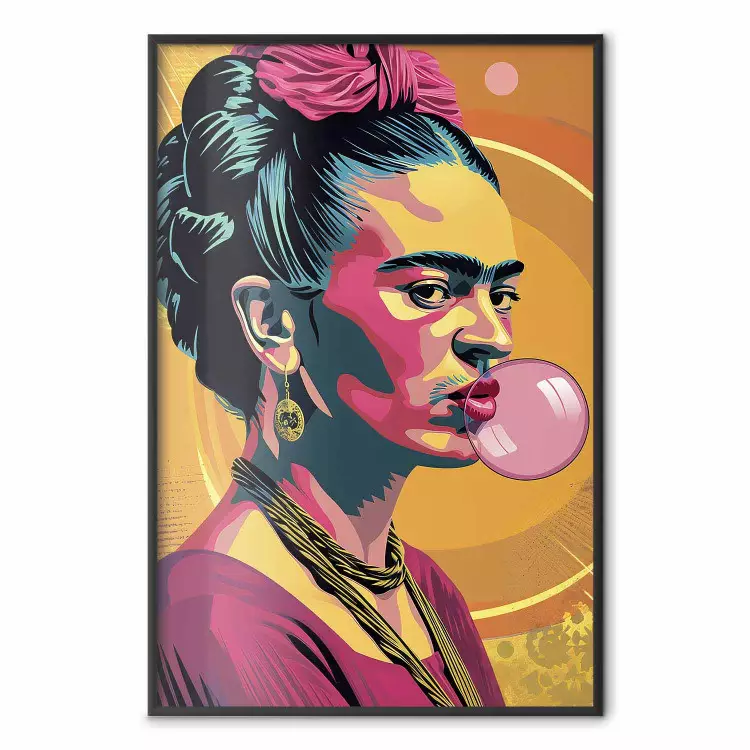 Frida Kahlo - portret malarki z gumą balonową w stylu pop-art