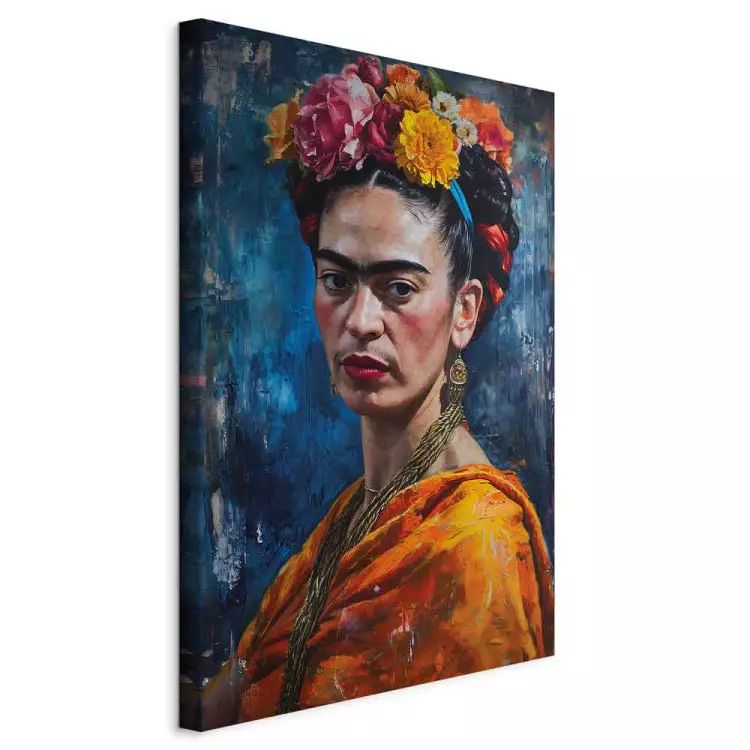Frida Kahlo - malarski portret artystki na granatowym tle