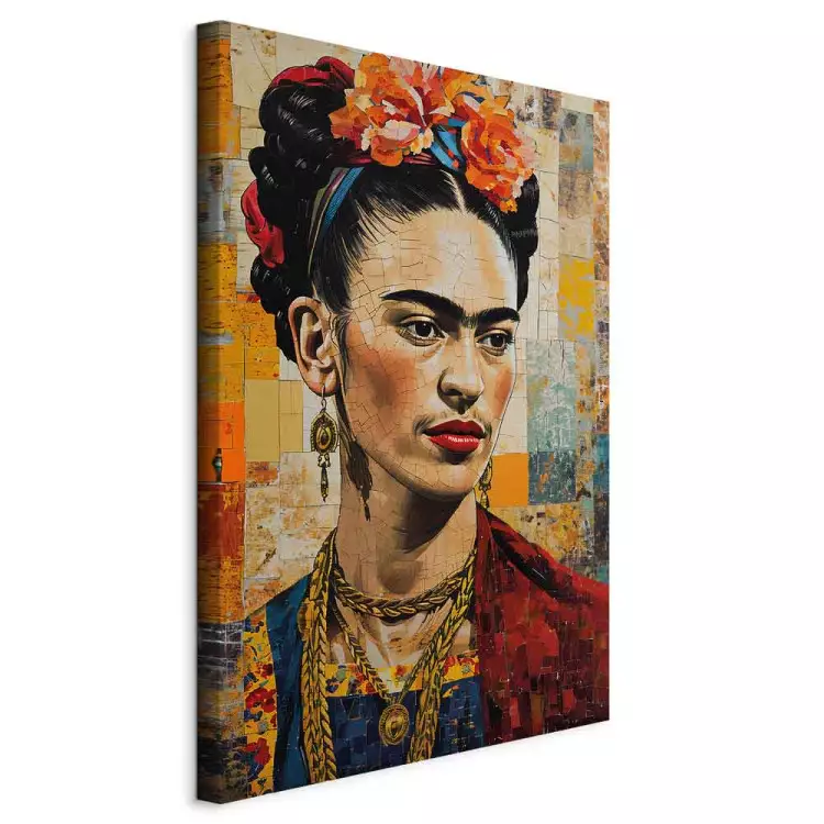 Frida Kahlo - portret na tle mozaiki inspirowany stylem Klimta