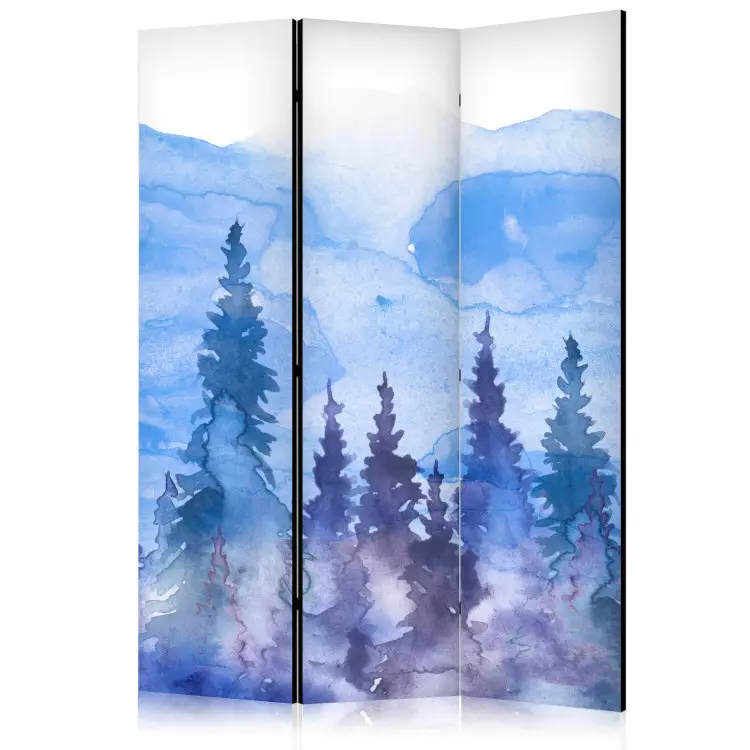 Akwarelowy pejzaż - kobaltowy las choinek na tle szczytów gór [Room Dividers]