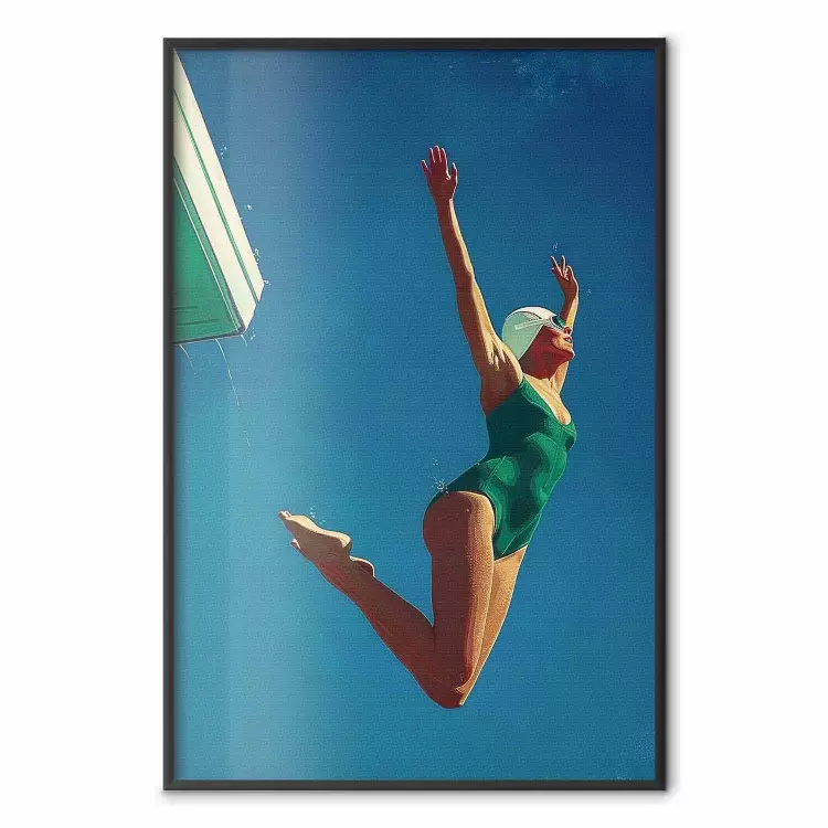Podniebna euforia - kobieta w zielonym stroju kąpielowym w powietrzu