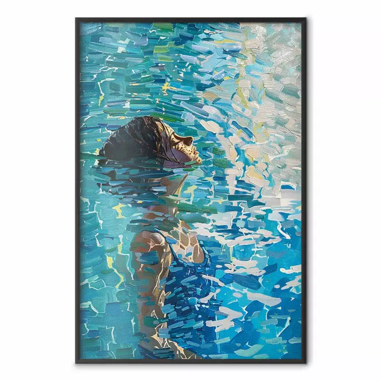 Błękitna medytacja - kobieta w wodzie otoczona świetlnymi refleksami