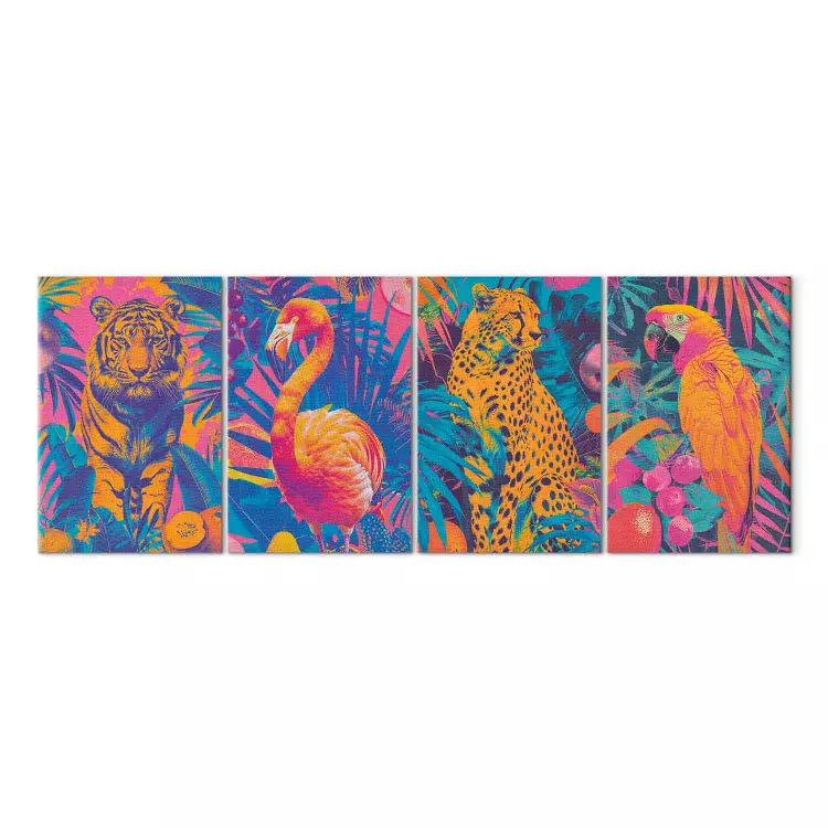 Pop-art safari - intensywne barwy dzikich zwierząt w tropikalnym otoczeniu