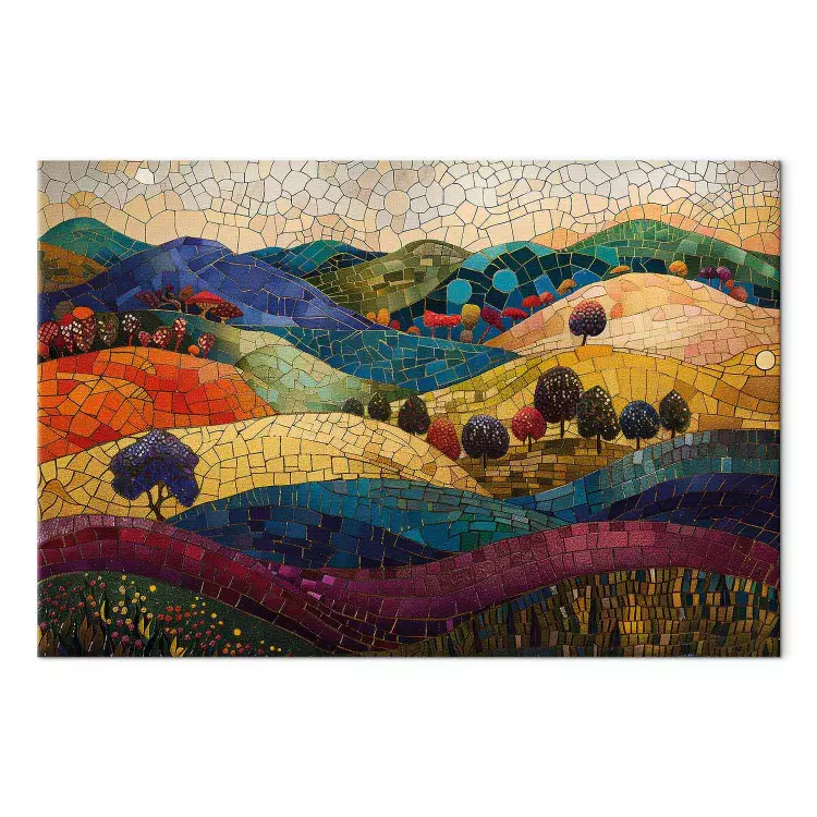 Barwne wzgórza - krajobraz z mozaikowymi wzgórzami inspirowany Klimtem