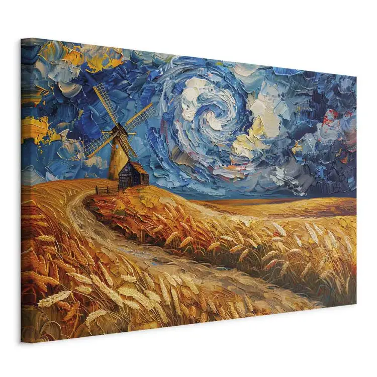 Młyn i niebo - inspirowany Van Goghiem pejzaż z wirującym niebem