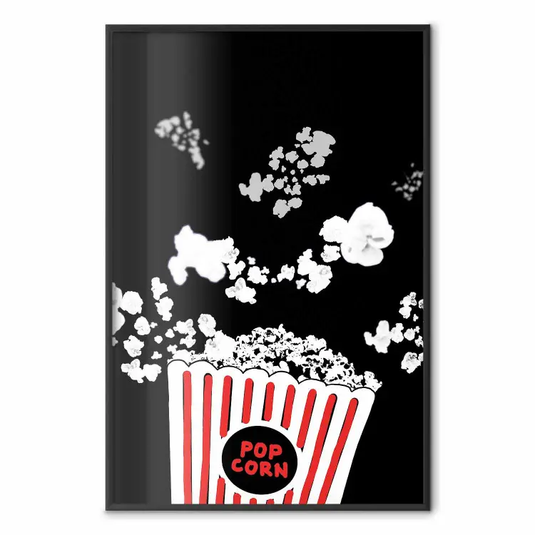 Kinowy popcorn - rozpryskujące się płatki kukurydzy w kontrastowym stylu