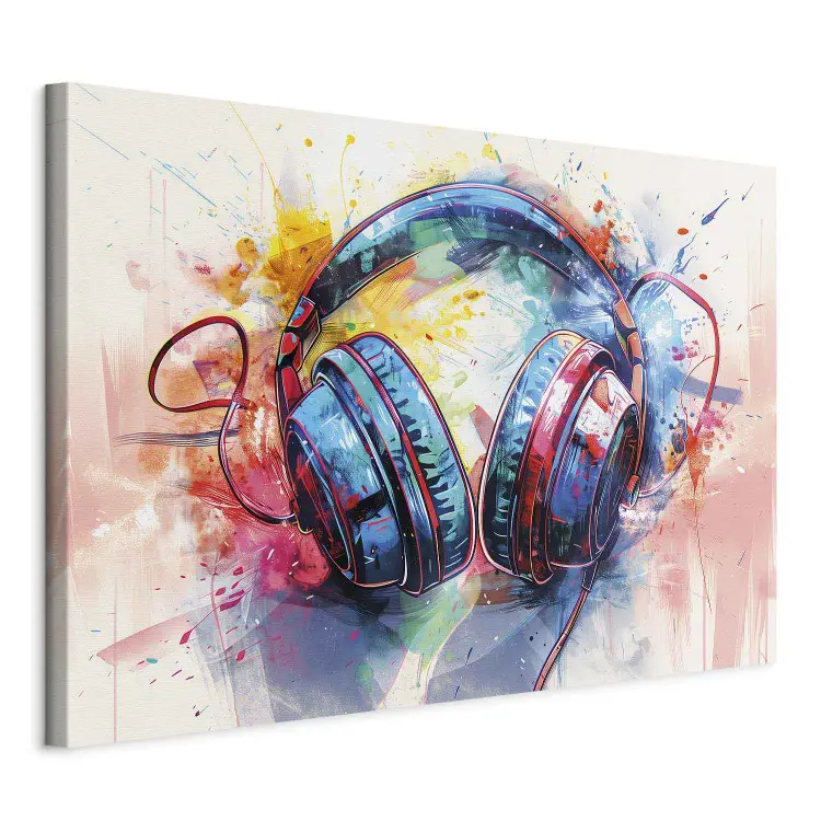 Abstrakcyjna muzyka – słuchawki DJ-skie w kolorowej ilustracji graffiti