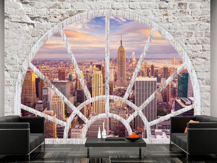 Fototapeta Widok z okna na Nowy Jork - architektura miasta w delikatnym słońcu