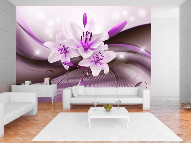 Fototapeta Fioletowa lilia - kompozycja kwiatów z delikatnym deseniem w fale