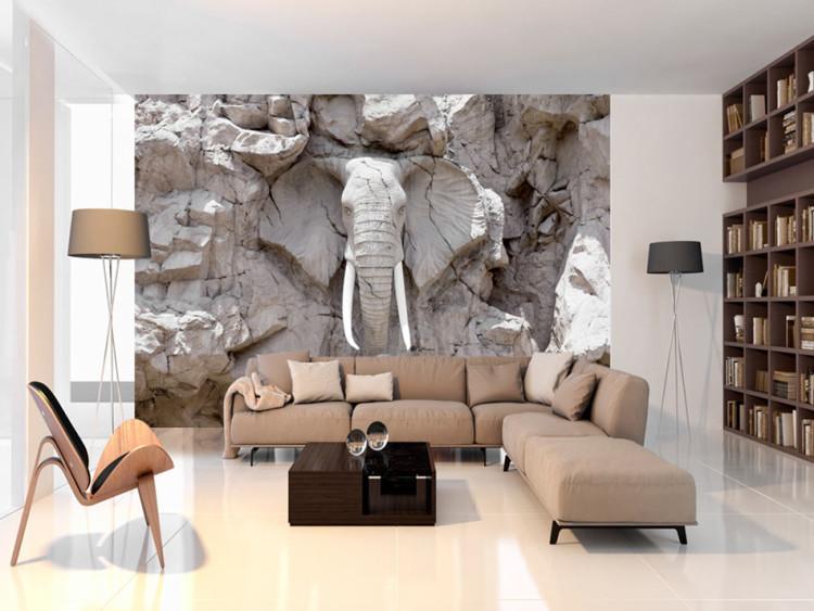 Fototapeta Most Czasu (RPA) - pejzaż afryki z rzeźbą kamiennego słonia na tle w odcieniach piaskowca i bieli