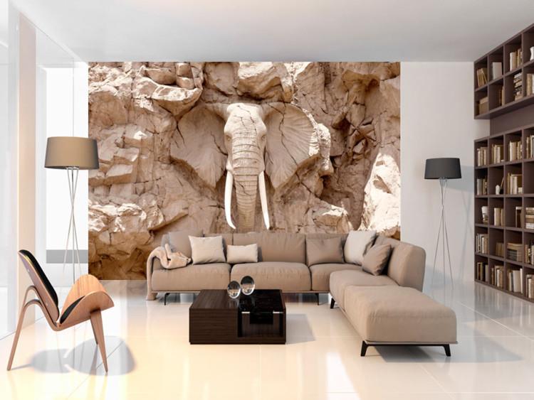 Fototapeta Rzeźba słonia z Afryki - zwierzęcy motyw rzeźby w jasnym kamieniu