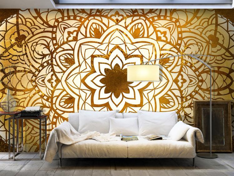 Fototapeta Geometryczny portal - złote tło w deseń kwiatu w stylu orientalnym