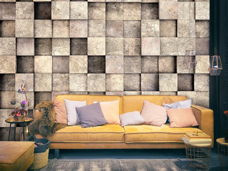 Fototapeta Beżowe kwadraty - tło z nieregularnymi kwadratami o teksturze betonu