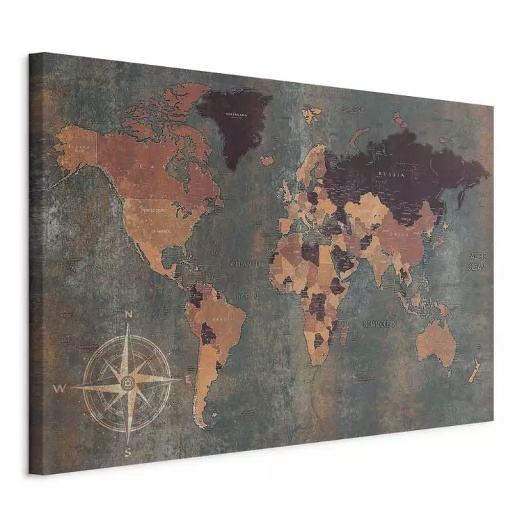 Obraz Podróż przez czas (1-częściowy) - mapa świata na ciemniejszym tle