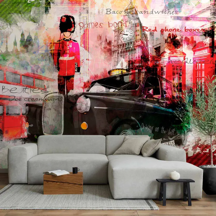 Londyn Wielka Brytania - kolaż z architekturą miasta i motoryzacją