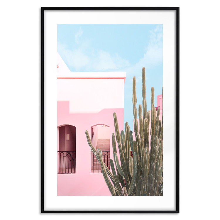 Plakat Kaktus Miami - różowy wakacyjny dom na tle błękitnego nieba i światła 144500 additionalImage 23
