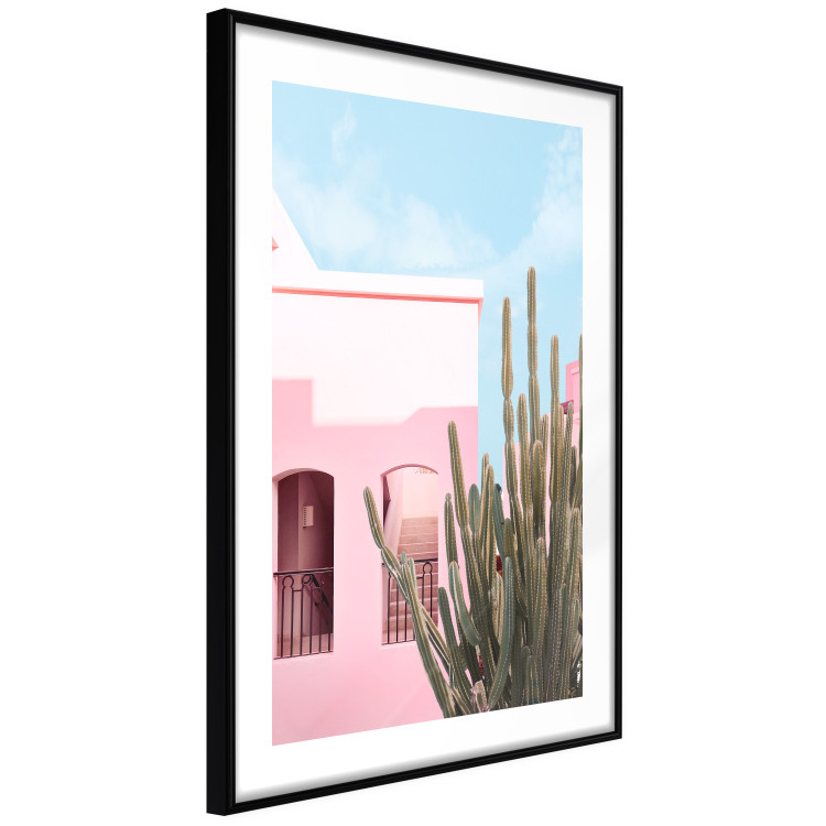 Plakat Kaktus Miami - różowy wakacyjny dom na tle błękitnego nieba i światła 144500 additionalImage 12