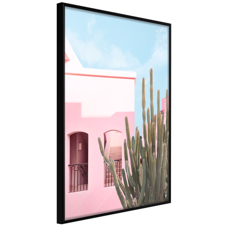 Plakat Kaktus Miami - różowy wakacyjny dom na tle błękitnego nieba i światła 144500 additionalImage 14