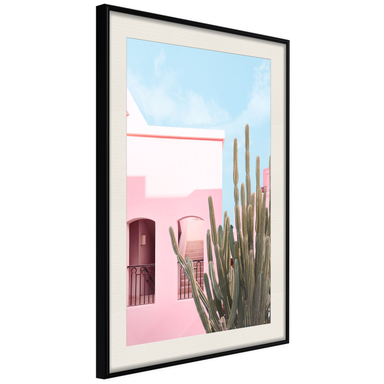 Plakat Kaktus Miami - różowy wakacyjny dom na tle błękitnego nieba i światła 144500 additionalImage 5