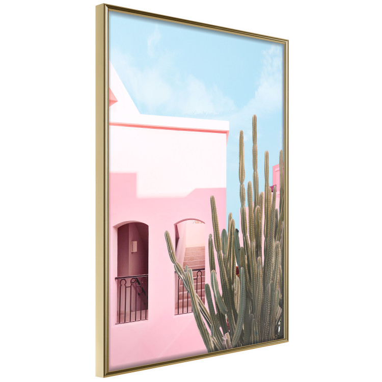 Plakat Kaktus Miami - różowy wakacyjny dom na tle błękitnego nieba i światła 144500 additionalImage 8