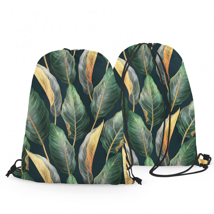 Worek plecak Złoto-zielone egzotyczne liście - roślinny wzór w modnym stylu 147400 additionalImage 3