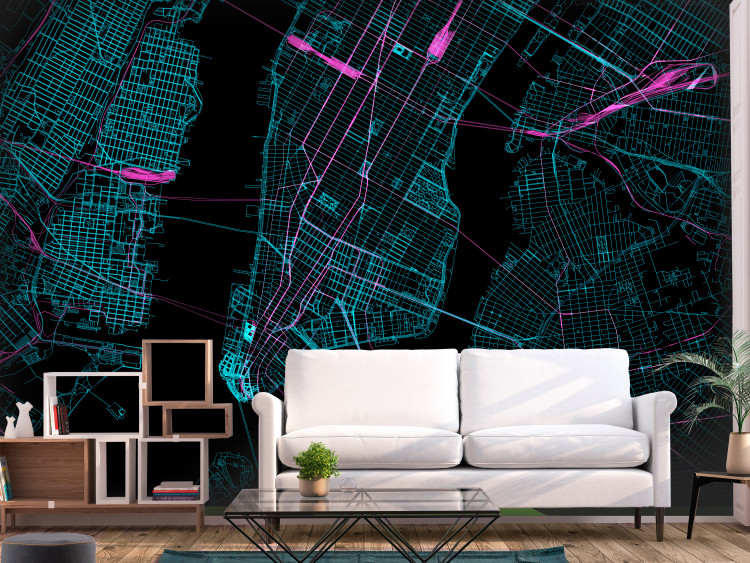 Fototapeta Mapa Manhattanu - plan dzielnicy Nowego Jorku na czarnym tle 131610
