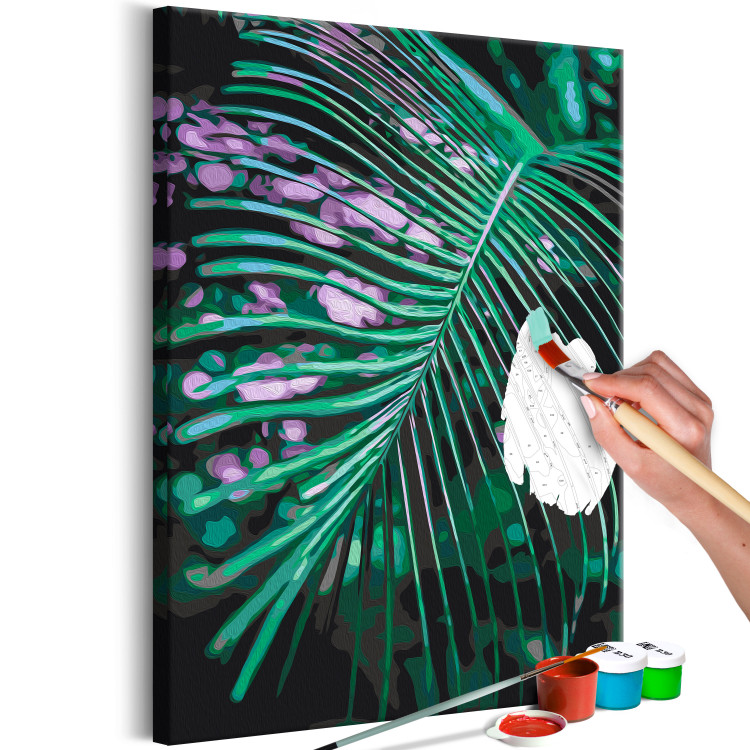 Obraz do malowania po numerach Świeżość poranka - zielony liść palmowy z kroplami wody 146210 additionalImage 7