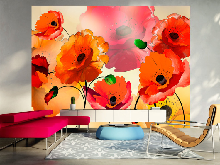 Fototapeta Aksamitne maki - abstrakcja kwiatów maku w energetycznych kolorach 60410